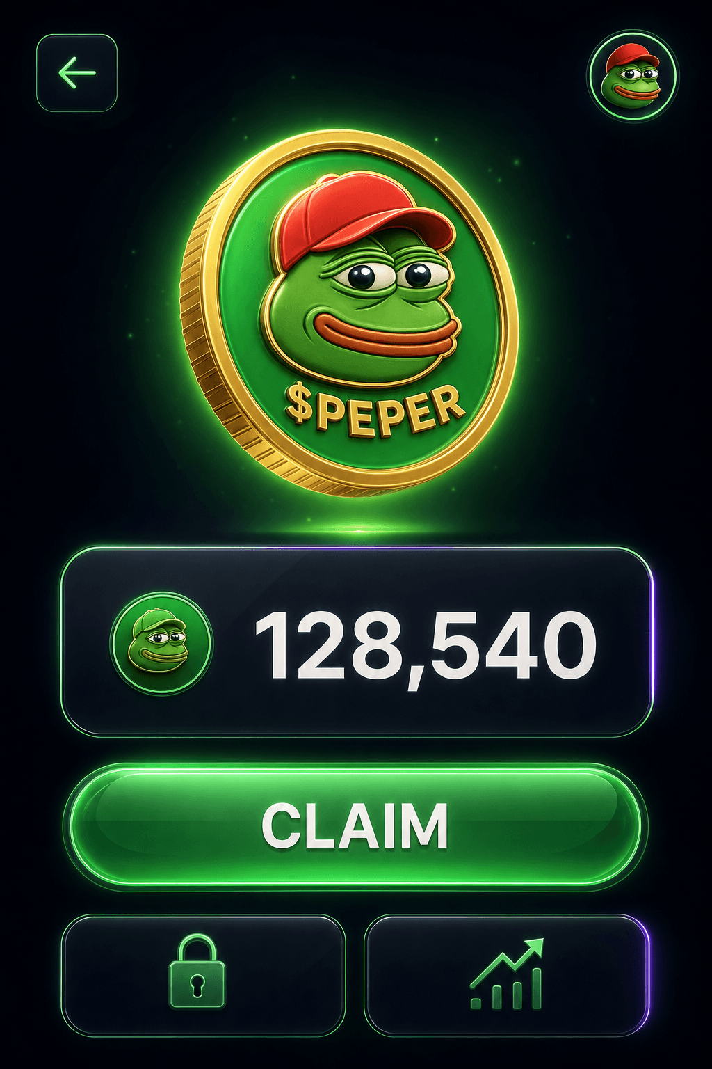 PepeRunner app claim screen with $PEPER balance